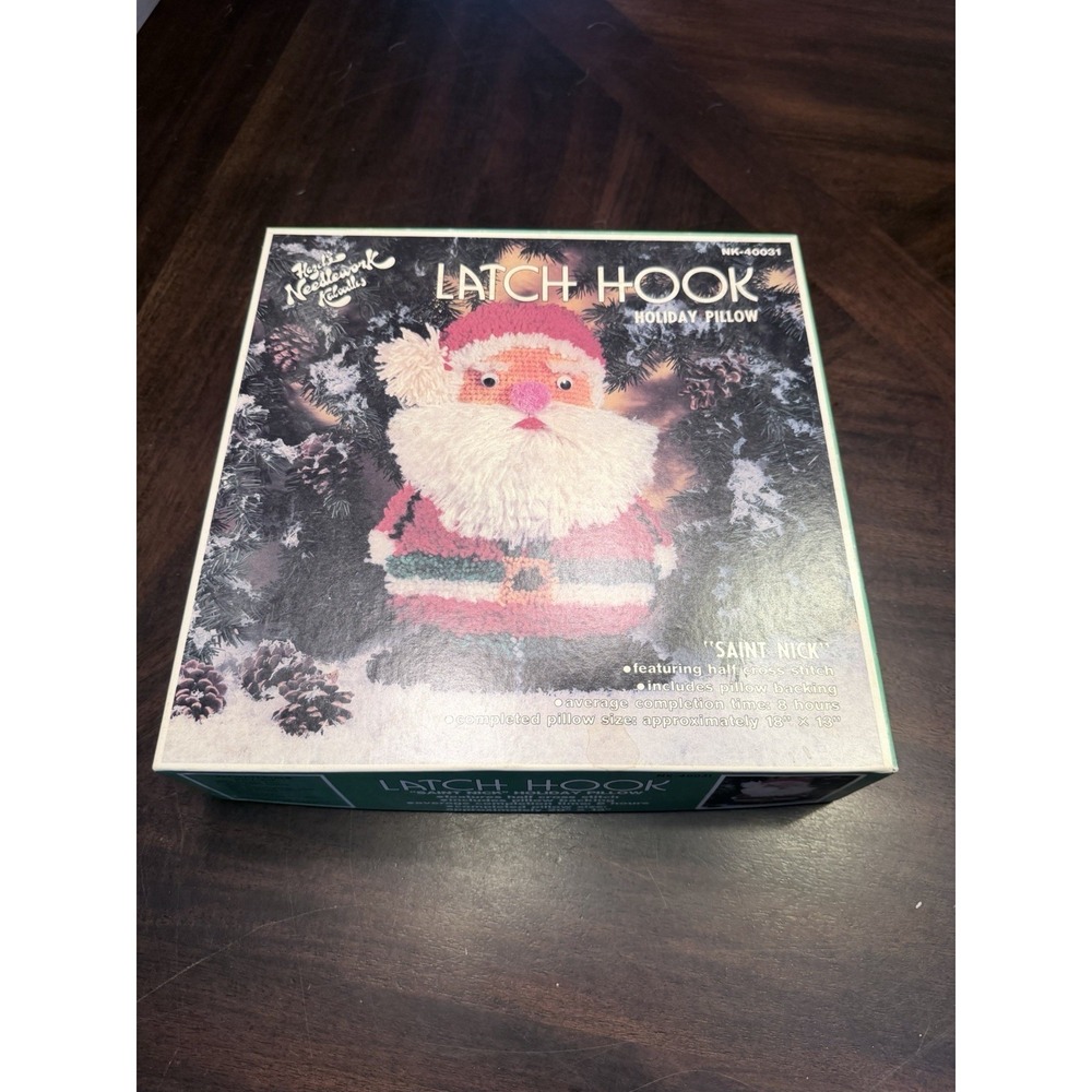 Vintage Hazel's Needlework Latch Hook Saint Nick Holiday Pillow NIB